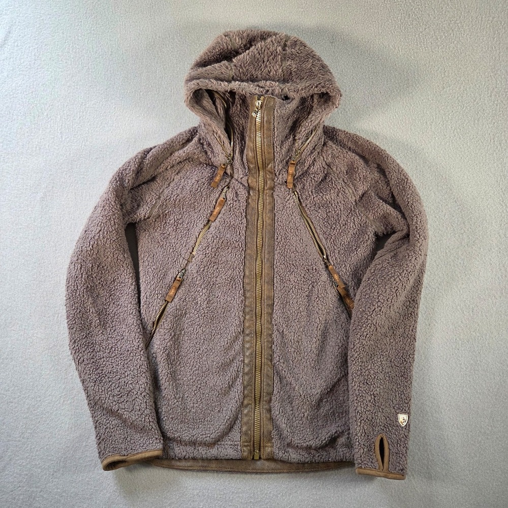 Kuhl Jacket Womens Small Brown Flight Sherpa Fleece Full Zip Hooded Outdoor